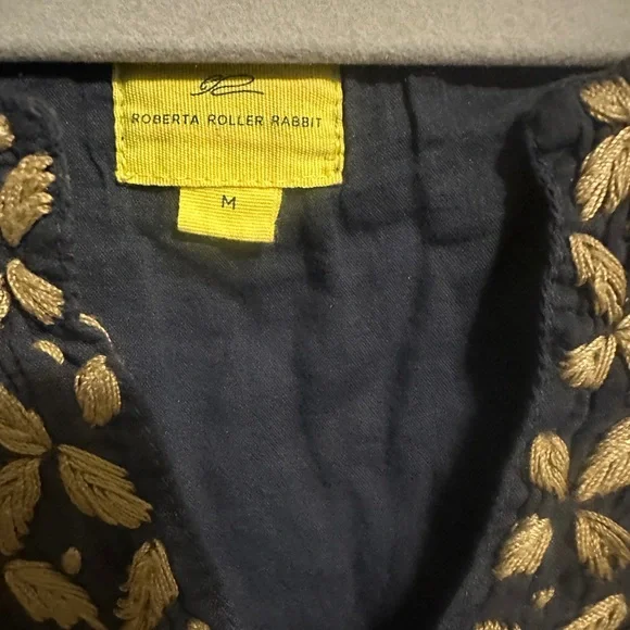 Roberta Roller Rabbit Dark Navy Bespoke Faith Dress with beige embroidery size M - Picture 8 of 15